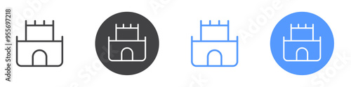 Castle icon Flat set in black and white color