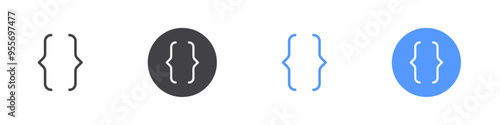 Curly bracket icon Flat set in black and white color