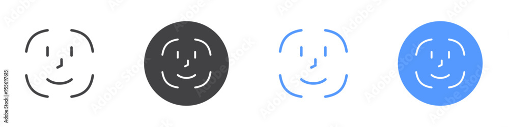 Face id icon Flat set in black and white color Face id icon Flat set in black and white color