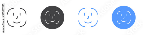 Face id icon Flat set in black and white color