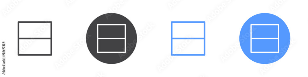 Horizontal half layout icon Flat set in black and white color Horizontal half layout icon Flat set in black and white color