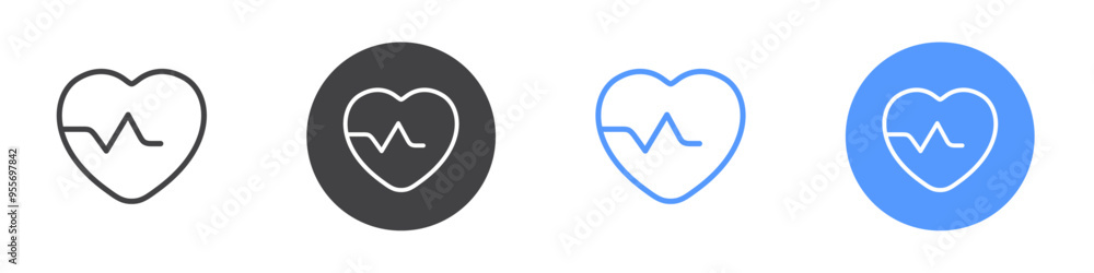 Heartbeat icon Flat set in black and white color Heartbeat icon Flat set in black and white color