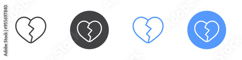 Heart broken icon Flat set in black and white color