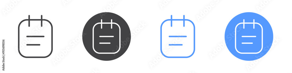 Note icon Flat set in black and white color Note icon Flat set in black and white color