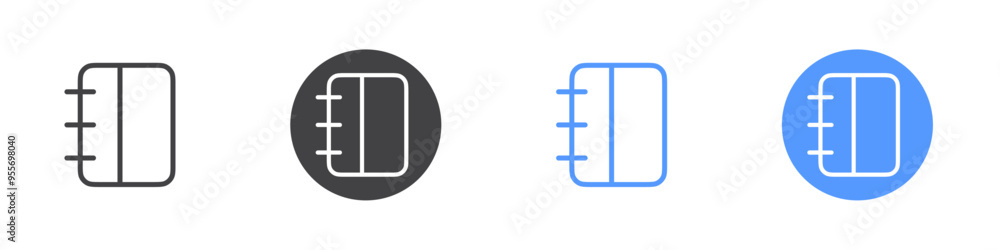 Notebook icon Flat set in black and white color