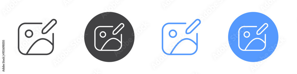Photo edit icon Flat set in black and white color Photo edit icon Flat set in black and white color