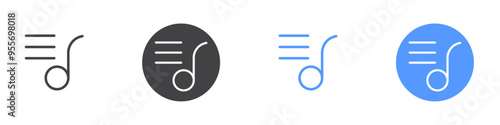 Music playlist icon Flat set in black and white color