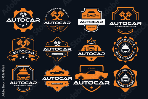 Automotive logo design. Retro automotive emblem logo collection