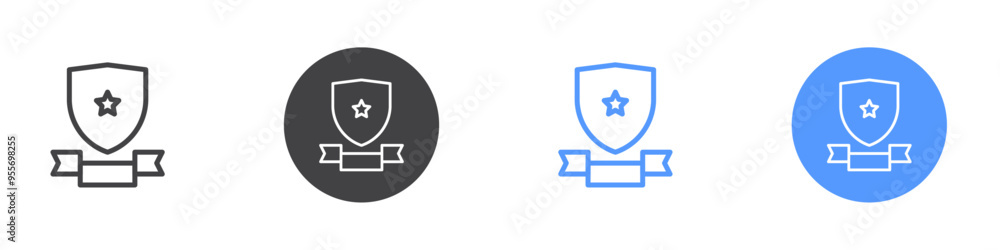 Shield star banner Flat set in black and white color Shield star banner Flat set in black and white color