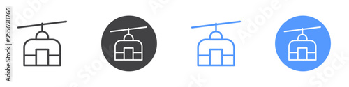 Ski lift icon Flat set in black and white color
