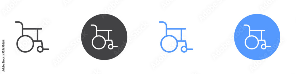 Wheel chair icon Flat set in black and white color Wheel chair icon Flat set in black and white color
