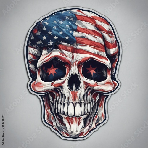 Sticker skull with American flag on their face. T-shirt sticker skull design photo