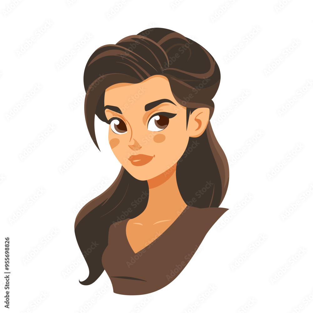 A cartoon girl with brown hair and brown eyes. She is smiling A cartoon girl with brown hair and brown eyes. She is smiling