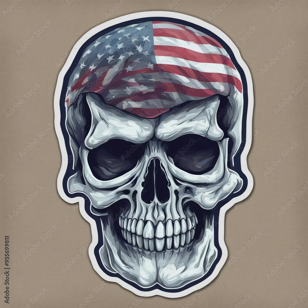 Sticker skull with American flag on their face. T-shirt sticker skull design Sticker skull with American flag on their face. T-shirt sticker skull design