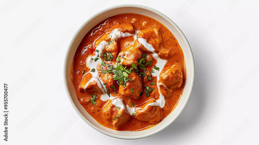 Top view of boneless butter chicken isolated on white background Top view of boneless butter chicken isolated on white background