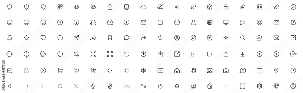 Basic user interface icon set, Ux/Ui Icons . Mega set of outline icons in trendy thin line style. for app, web, website icon collection. editable stroke Basic user interface icon set, Ux/Ui Icons . Mega set of outline icons in trendy thin line style. for app, web, website icon collection. editable stroke