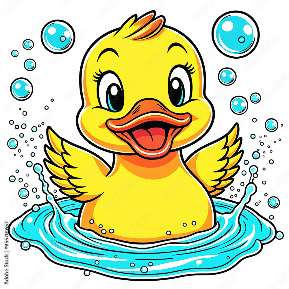 Lovely duckling splashing happily in a tub of foamy water, creating a playful and joyful atmosphere on a white background Lovely duckling splashing happily in a tub of foamy water, creating a playful and joyful atmosphere on a white background