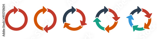 Circle arrows icon vector diagram infographic set. Sync repeat and reload arrow icon, rotate arrow symbol, Vector illustration	