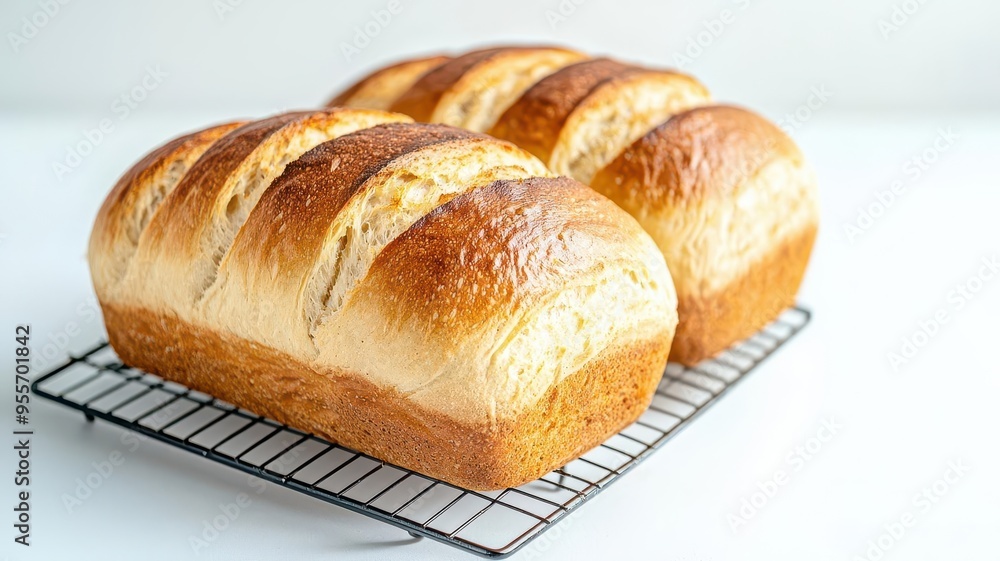 Freshly baked bread cooling on a rack, Monday morning, homey and comforting Freshly baked bread cooling on a rack, Monday morning, homey and comforting