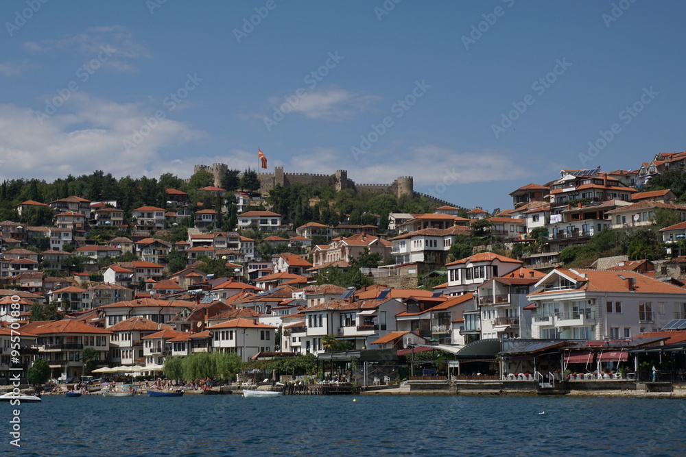 Lake Ohrid with Tsar Samuel's Fortress Overlooking the Historic City of Ohrid in North Macedonia Lake Ohrid with Tsar Samuel's Fortress Overlooking the Historic City of Ohrid in North Macedonia