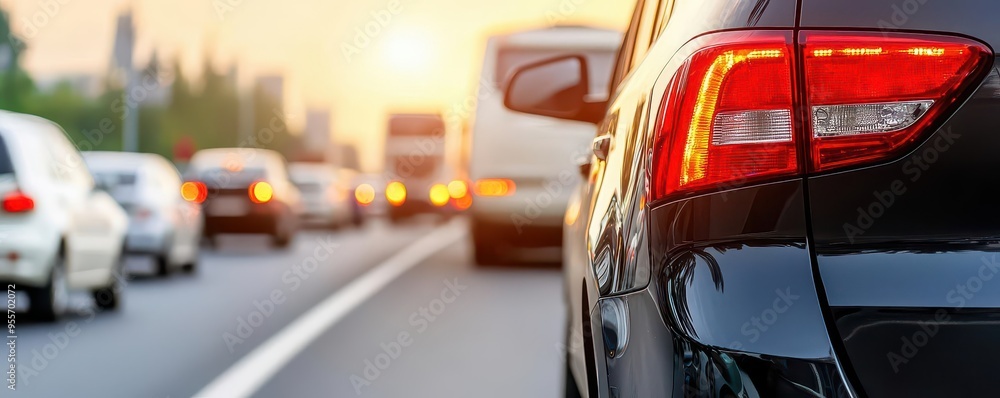 Morning rush hour with cars and buses, Monday morning, hustle and bustle Morning rush hour with cars and buses, Monday morning, hustle and bustle