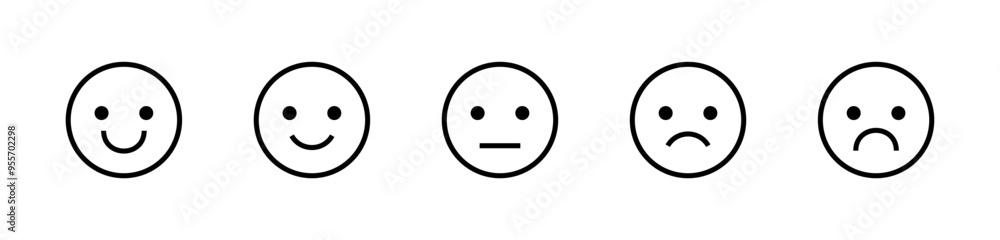 Feedback emoticons emojis. Smiley icon set , happy, neutral, sad, emoji, icon - Customer satisfaction rating scale with good and bad emotions. Vector illustration	
