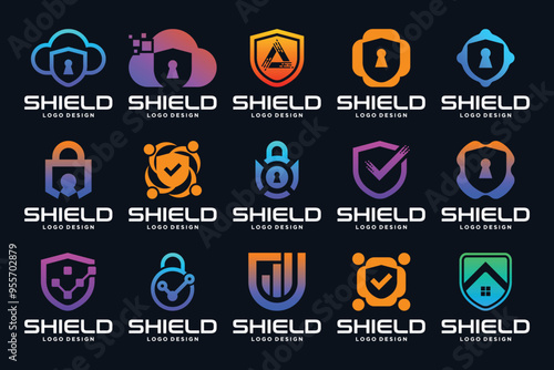 Set of shield security logo design.
