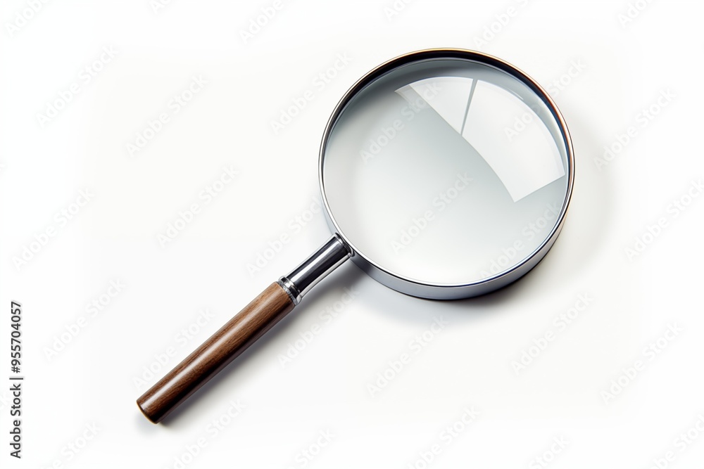 A magnifying glass rests on a white surface, highlighting its lens and handle against the clean background. A magnifying glass rests on a white surface, highlighting its lens and handle against the clean background.