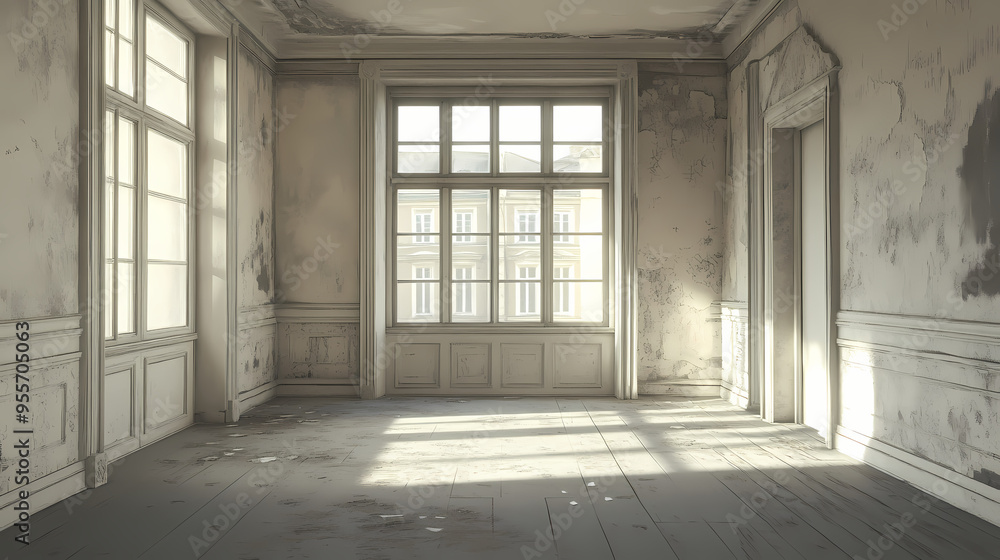 Empty abandoned room with no furniture, created with generative ai technology. Abandoned. Illustration Empty abandoned room with no furniture, created with generative ai technology. Abandoned. Illustration
