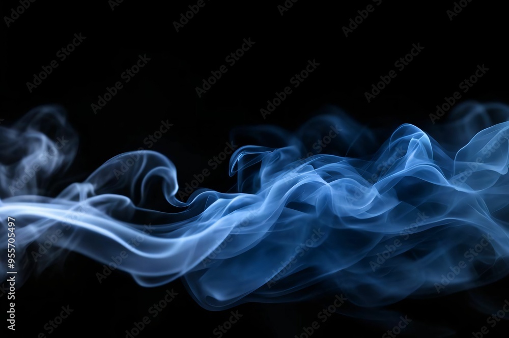 Blue smoke on black. Abstract smoke on black background. Flowing air humidifier swirl in atmospheric image. Soft smoke cloudy texture background. Blue smoke on black. Abstract smoke on black background. Flowing air humidifier swirl in atmospheric image. Soft smoke cloudy texture background.