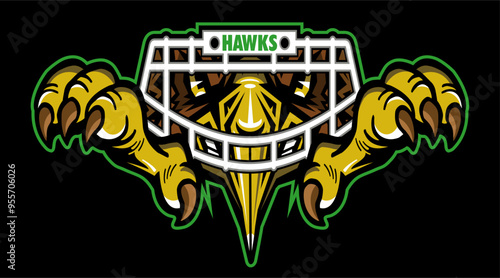 hawks mascot wearing football facemask and claws for school, college or league sports