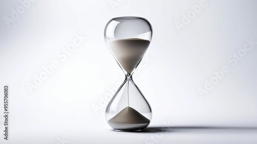 Hourglass on a white background. Close-up of an hourglass with sand and copy space on a light background. Sands of Time. Hourglass. Flow of Time. Hourglass. Time concept