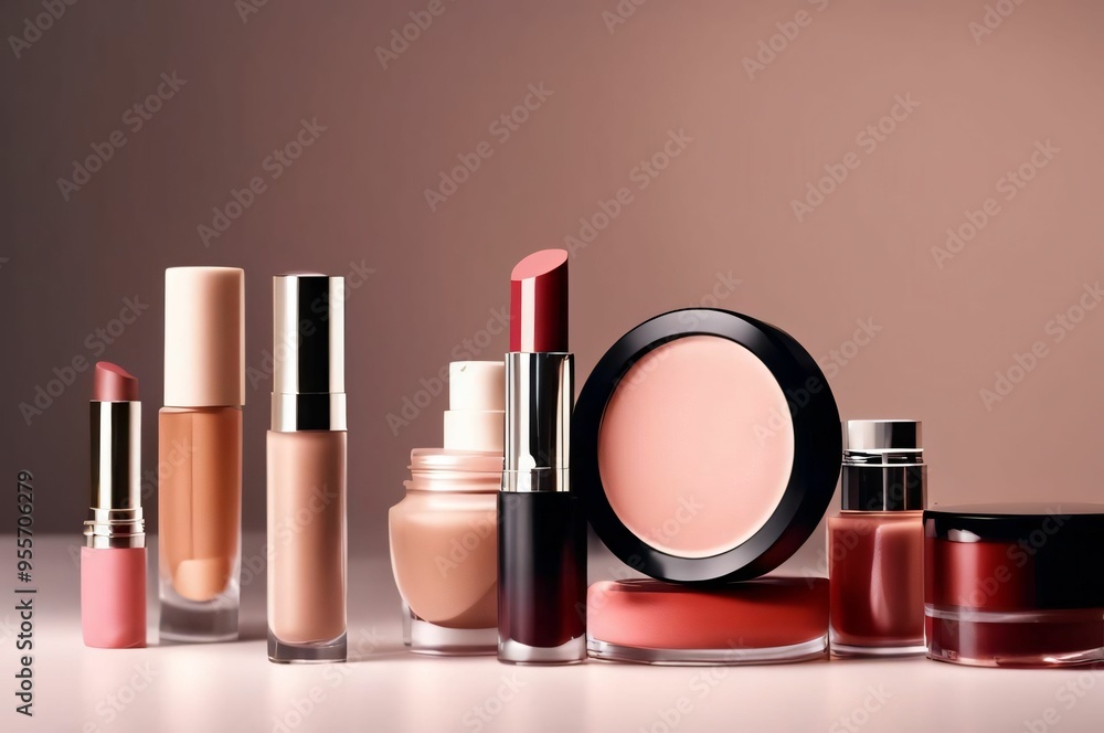 Glamorous makeup collection showcasing a range of colorful eyeshadows ...