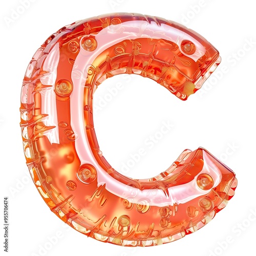 Orange Alphabet Letter C Typography Drawing, English ABCs Ornate Design, Isolated Text Writing Symbol, Lettering on White Background for Easy Editing	 photo