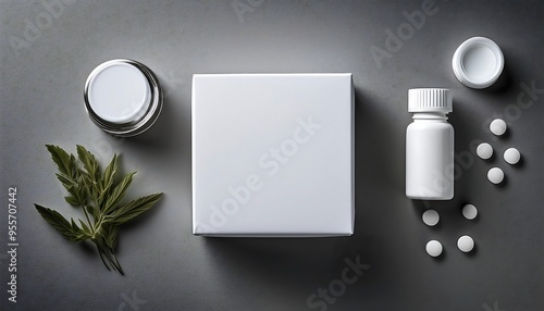 Medicine packaging mockup with a clean medical design. photo