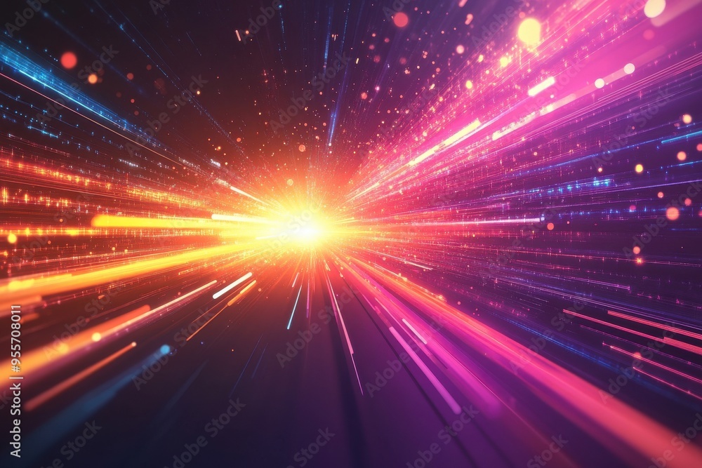 A colorful, bright light that is shooting out from the center of the image A colorful, bright light that is shooting out from the center of the image