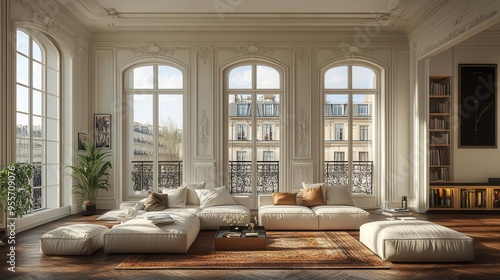 parisian chic meets scandinavian simplicity airy apartment interior blends ornate moldings with minimalist furniture soft natural light enhances fusion of classic and contemporary styles