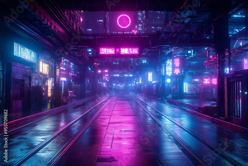 A breathtaking pursuit through neon-lit alleys of a cyberpunk metropolis during a rain-soaked night