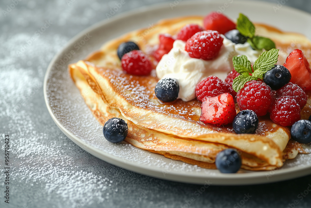 Delightfully fresh crepes topped with creamy cheese and vibrant berries for a perfect brunch treat Delightfully fresh crepes topped with creamy cheese and vibrant berries for a perfect brunch treat