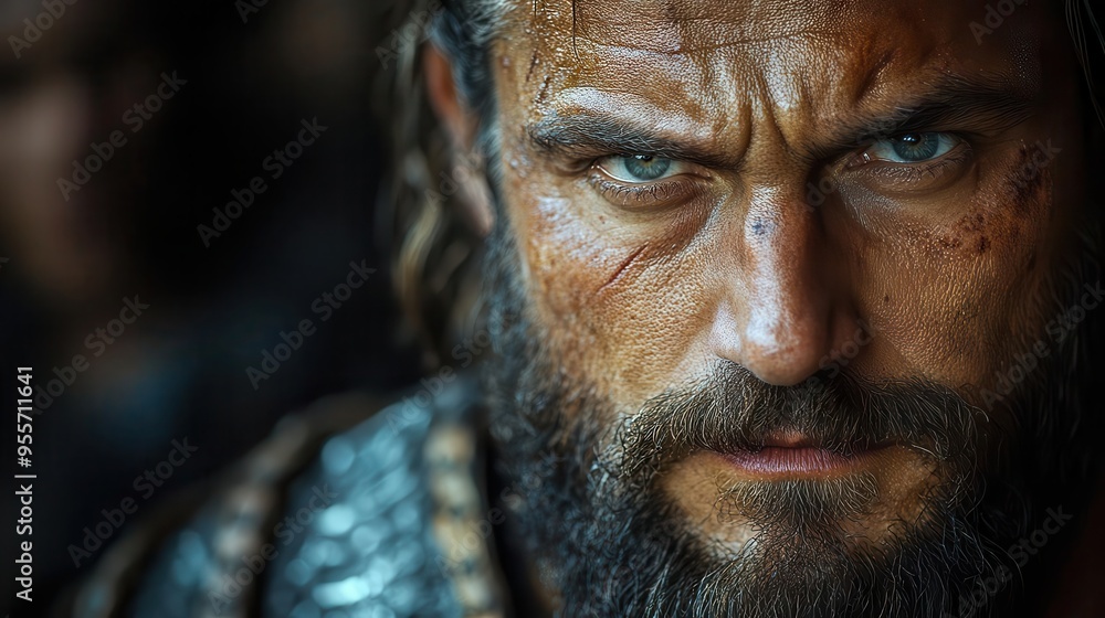 powerful portrait of vercingetorix fierce gallic warrior chief intricate celtic armor wild hair and beard determined gaze powerful portrait of vercingetorix fierce gallic warrior chief intricate celtic armor wild hair and beard determined gaze
