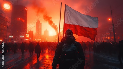 protesters with whiteredwhite flag symbolic of belarus crowd scene captures energy and determination of civil movement atmospheric illustration balances realism and artistic interpretation photo