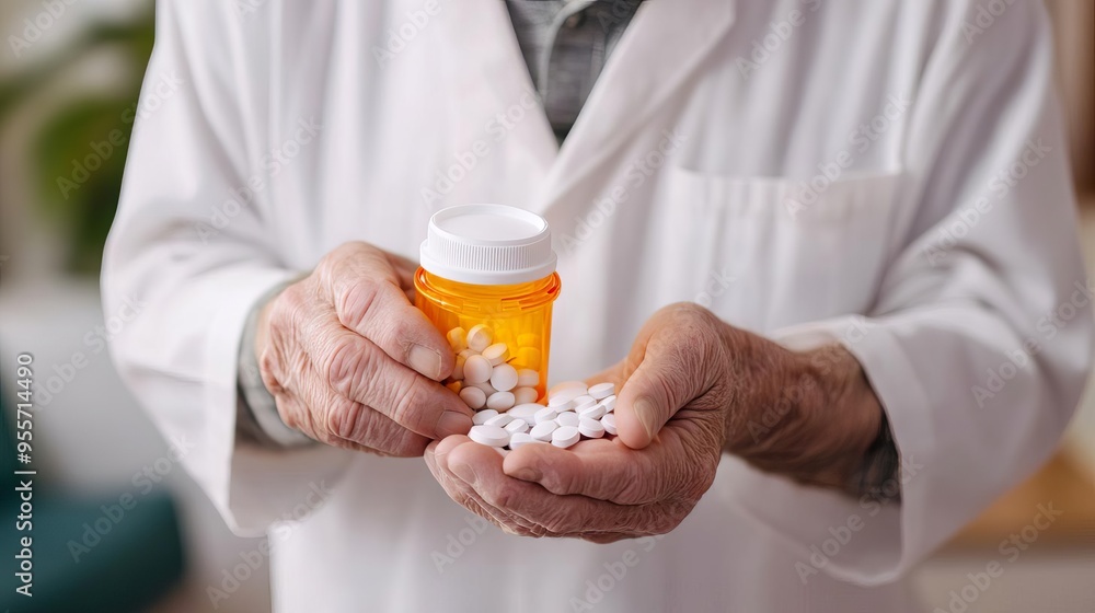 Elderly man being helped with his medication routine by a caregiver, organized and attentive care Elderly man being helped with his medication routine by a caregiver, organized and attentive care