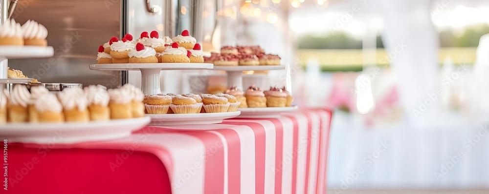 Mobile bakery truck with retro Hollywood glamour, red carpet decor, serving elegant pastries in a classic setting Mobile bakery truck with retro Hollywood glamour, red carpet decor, serving elegant pastries in a classic setting