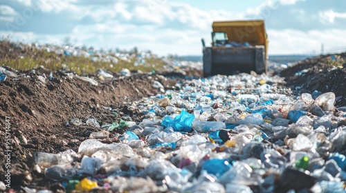 A landfill site with plastic waste scattered everywhere, contributing to environmental degradation and pollution.