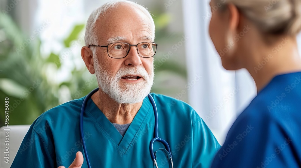Elderly man engaging in a conversation with his caregiver, warm and supportive, friendly care Elderly man engaging in a conversation with his caregiver, warm and supportive, friendly care