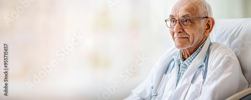 Elderly man receiving compassionate care, attentive and dignified, calm and supportive environment photo