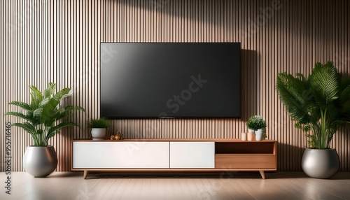 TV screen mockup with a contemporary background.