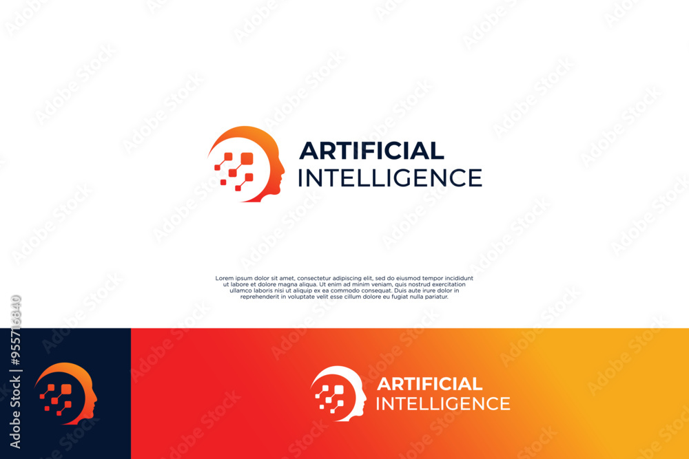 Fototapeta premium Human technology, human digital logo design, robot tech logo design