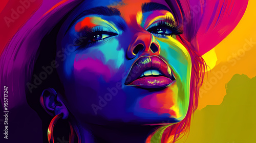 Vibrant woman portrait with bold colors. Portrait. Illustration