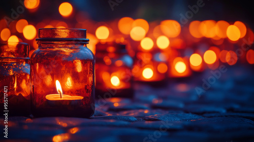 Many candles on floor outdoor protest background